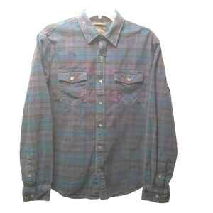 True Religion Flannel Shirt Biker Western Cowboy Rodeo Country Tartan Plaid Sz L